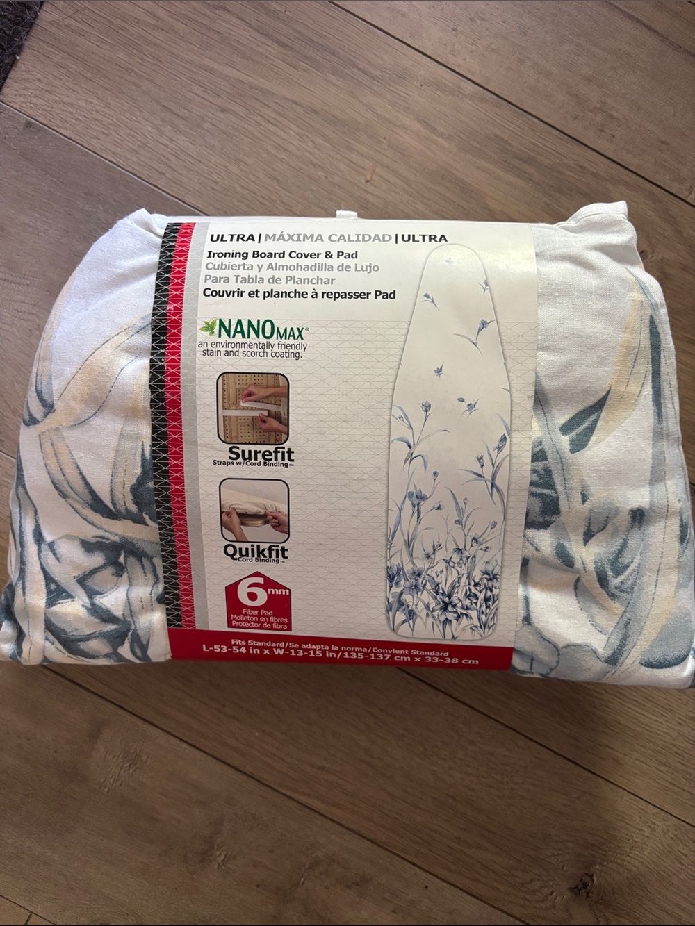 Nano White & Blue Floral Ironing Board Cover and Pad